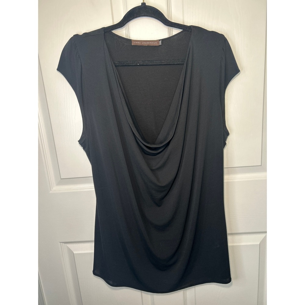LINDA LOUDERMILK Black Drape Cowl Neck Cap Sleeve Top Women's‎ Plus Size XXL
